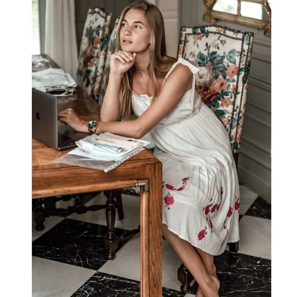 The Shirt Rochelle Behrens Dress Size S White Embroidered Pink Floral‎ - Picture 13 of 13